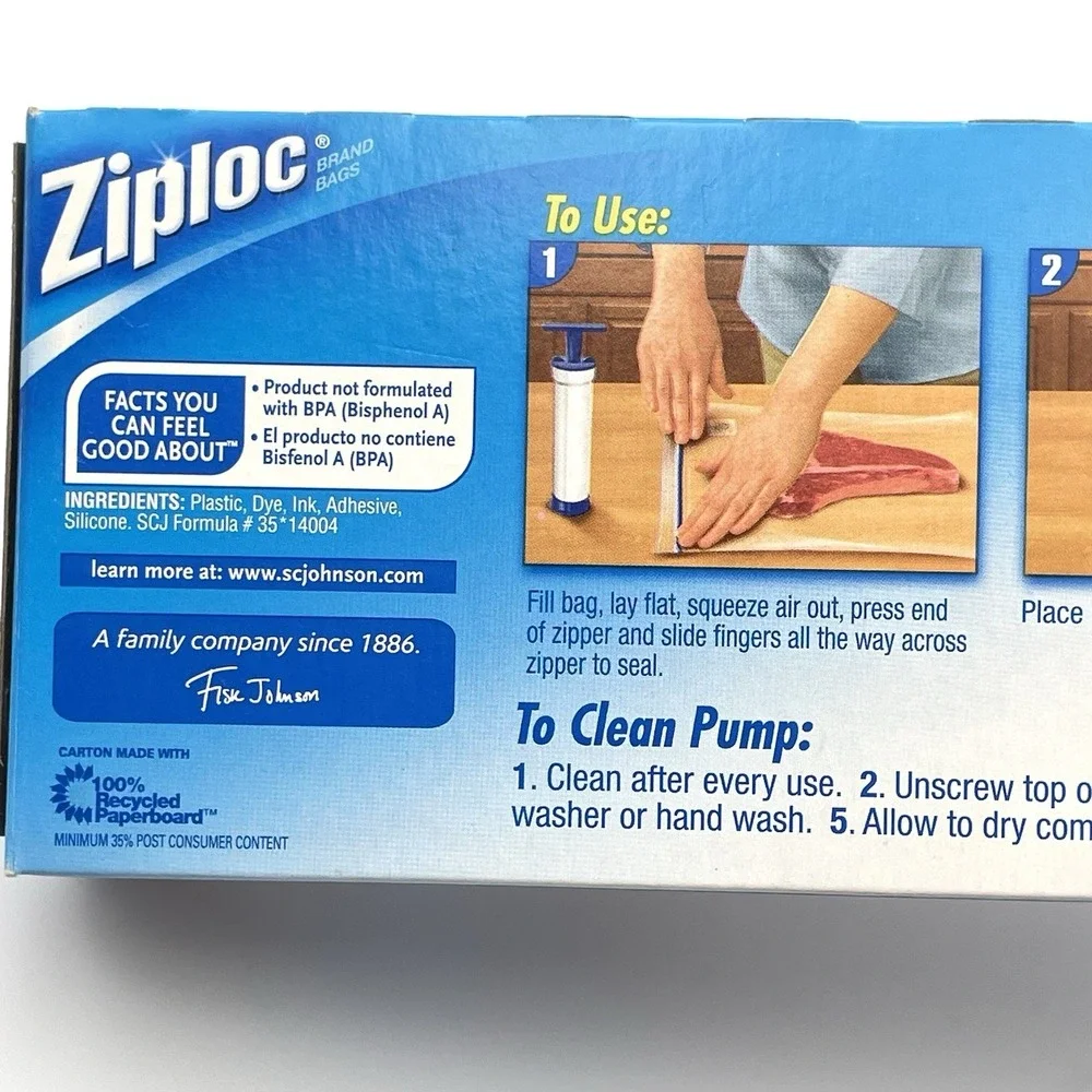Ziploc Vacuum‎ Starter Kit Hand Pump With 3 Freezer Quart Bags NEW & SEALED